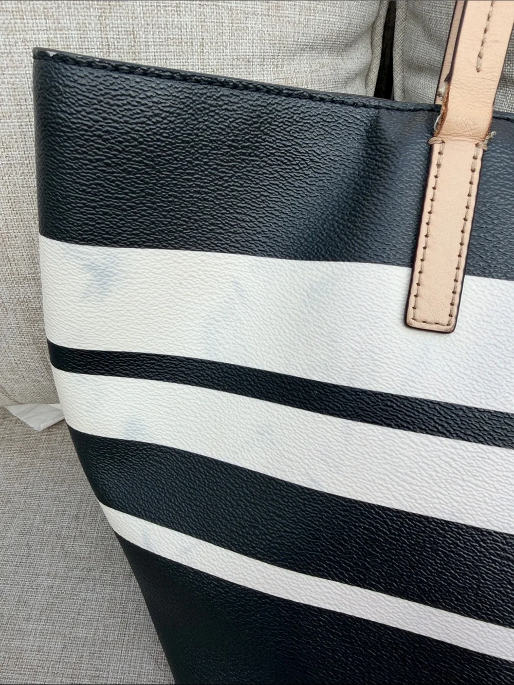 kate spade Black and White Striped Tote with Beige Handles and Matching Wallet